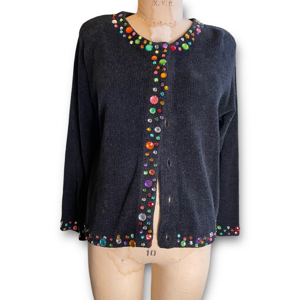 Rainbow #Rhinestone #Chenille Cardigan